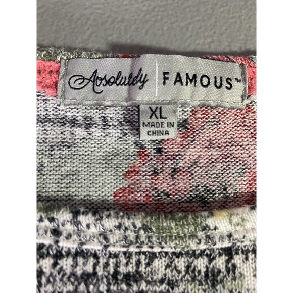 ABSOLUTELY FAMOUS Tunic Top Plaid Red Floral Stretch 3/4 Sleeve Blouse Womens XL - Picture 3 of 7